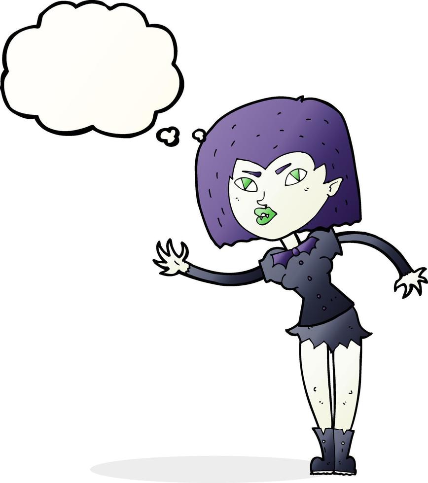 dessin animé vampire fille avec bulle de pensée vecteur