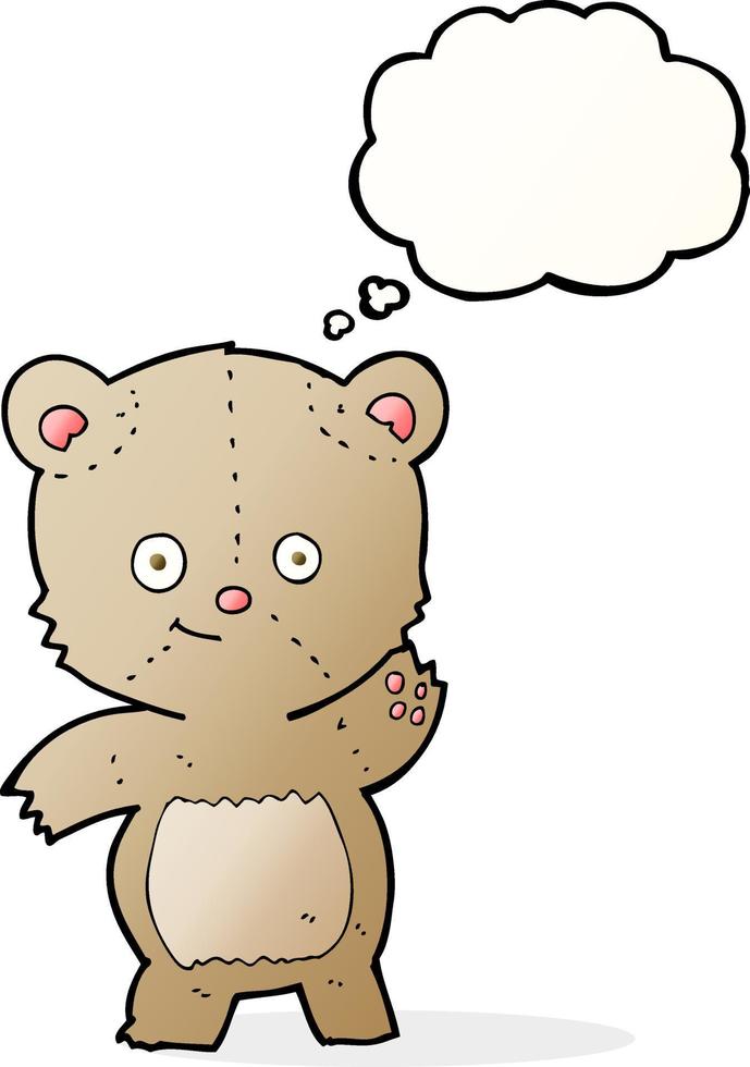 dessin animé agitant ours en peluche avec bulle de pensée vecteur