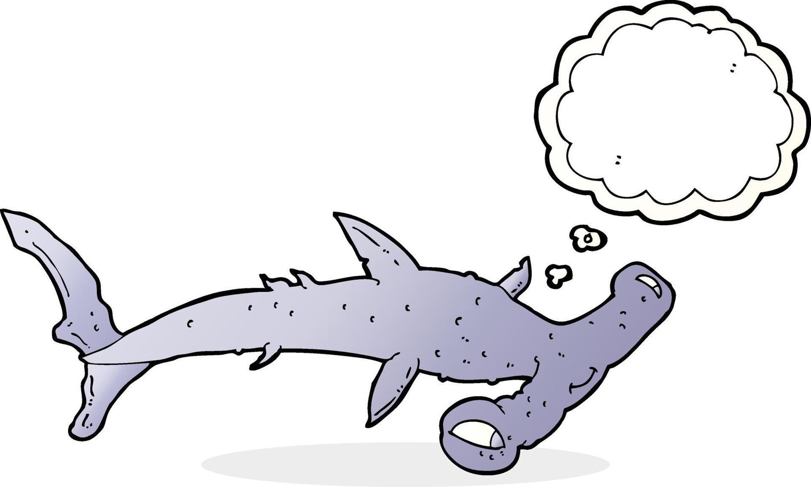 dessin animé requin marteau avec bulle de pensée vecteur