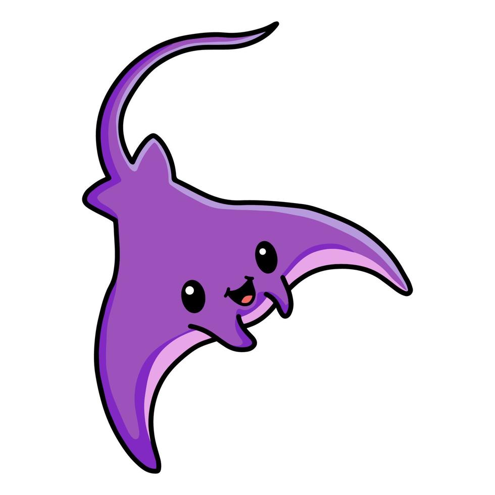 mignon petit dessin animé de raie violette nageant vecteur