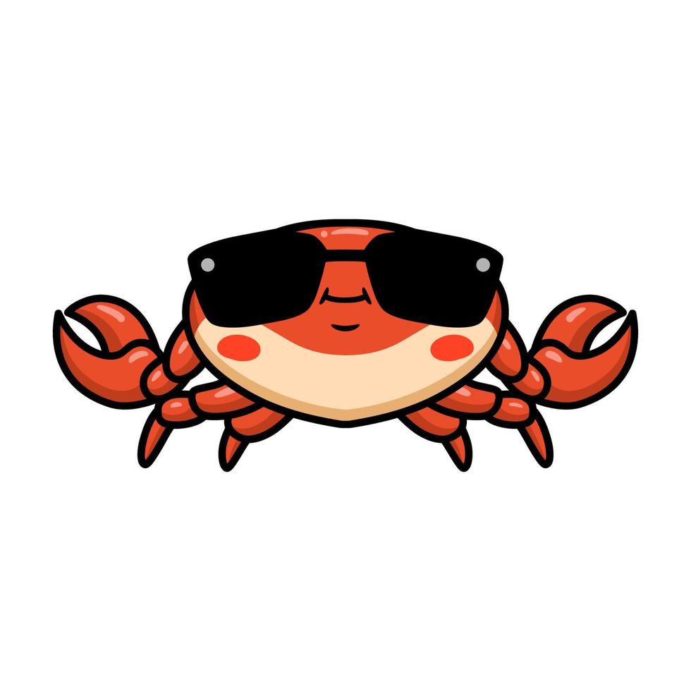 mignon petit dessin animé de crabe orange portant des lunettes de soleil vecteur