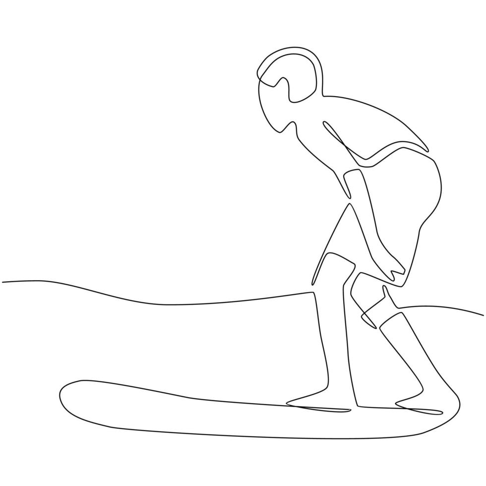 garçon surfant dessin au trait continu vecteur