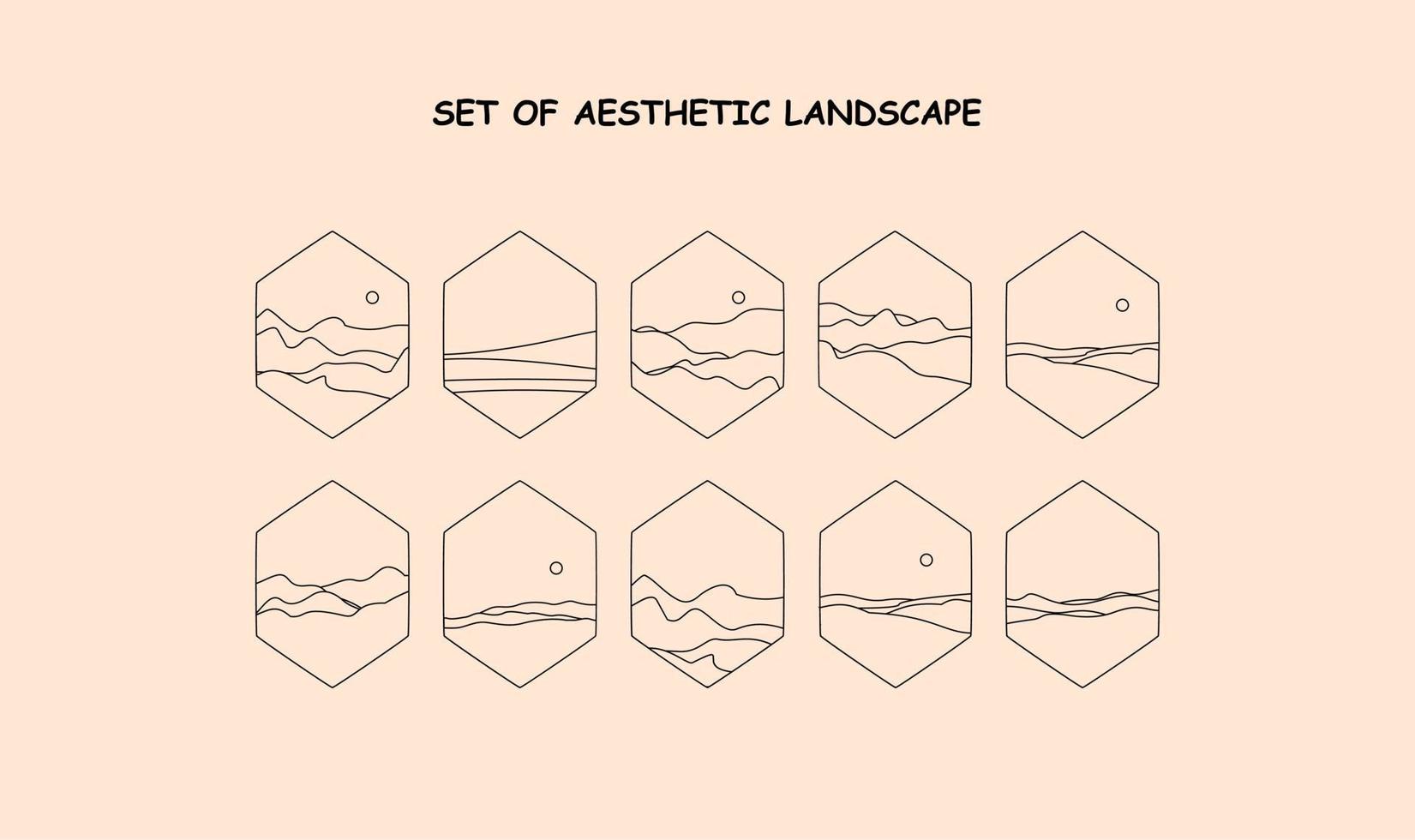 ensemble de paysage esthétique. paysage de lignes abstraites vecteur