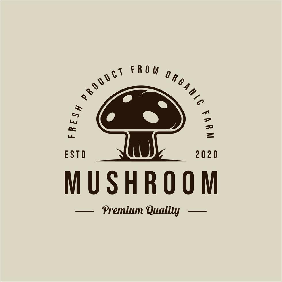 champignon logo vector illustration vintage modèle icône conception graphique. signe ou symbole d'aliments biologiques pour un produit agricole avec un style de typographie rétro