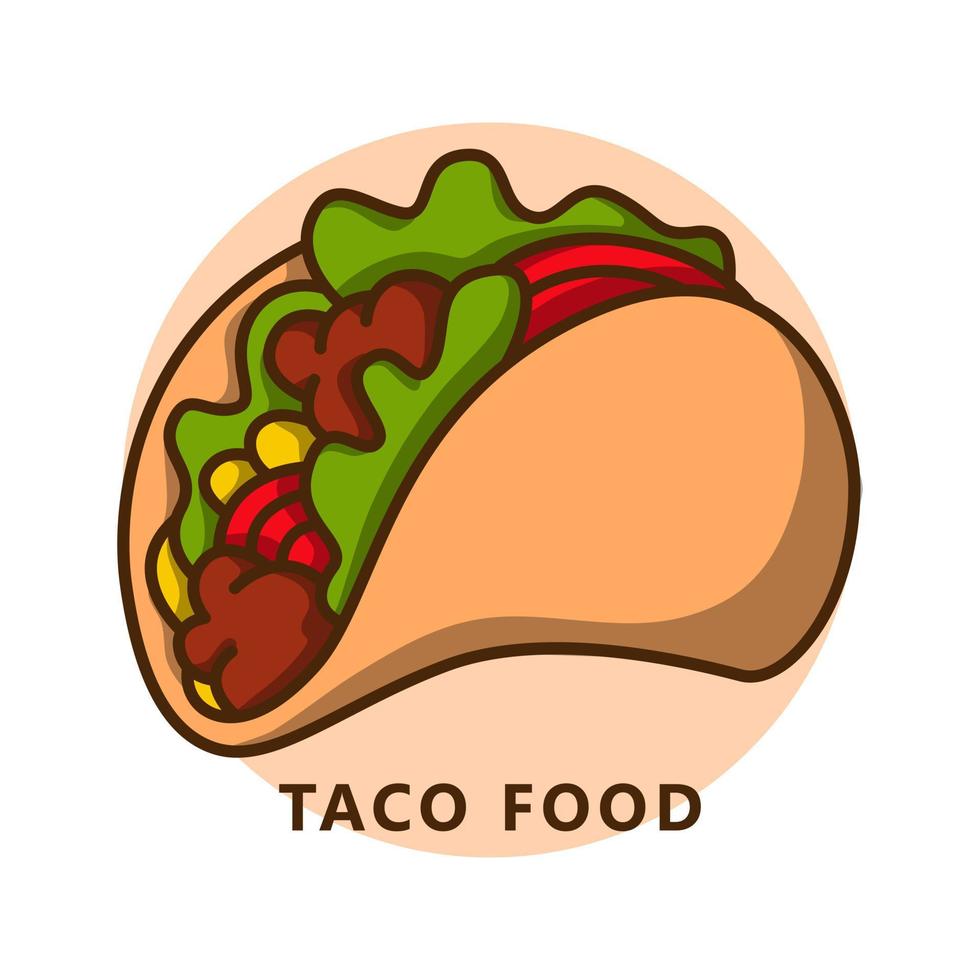 dessin animé d'illustration de nourriture taco. logo de nourriture et de boisson. icône de la cuisine mexicaine vecteur