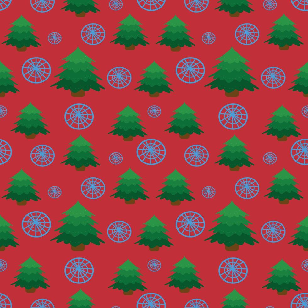 motif d'arbre de noël sur fond rouge avec des flocons de neige. pour papier d'emballage. vecteur. vecteur