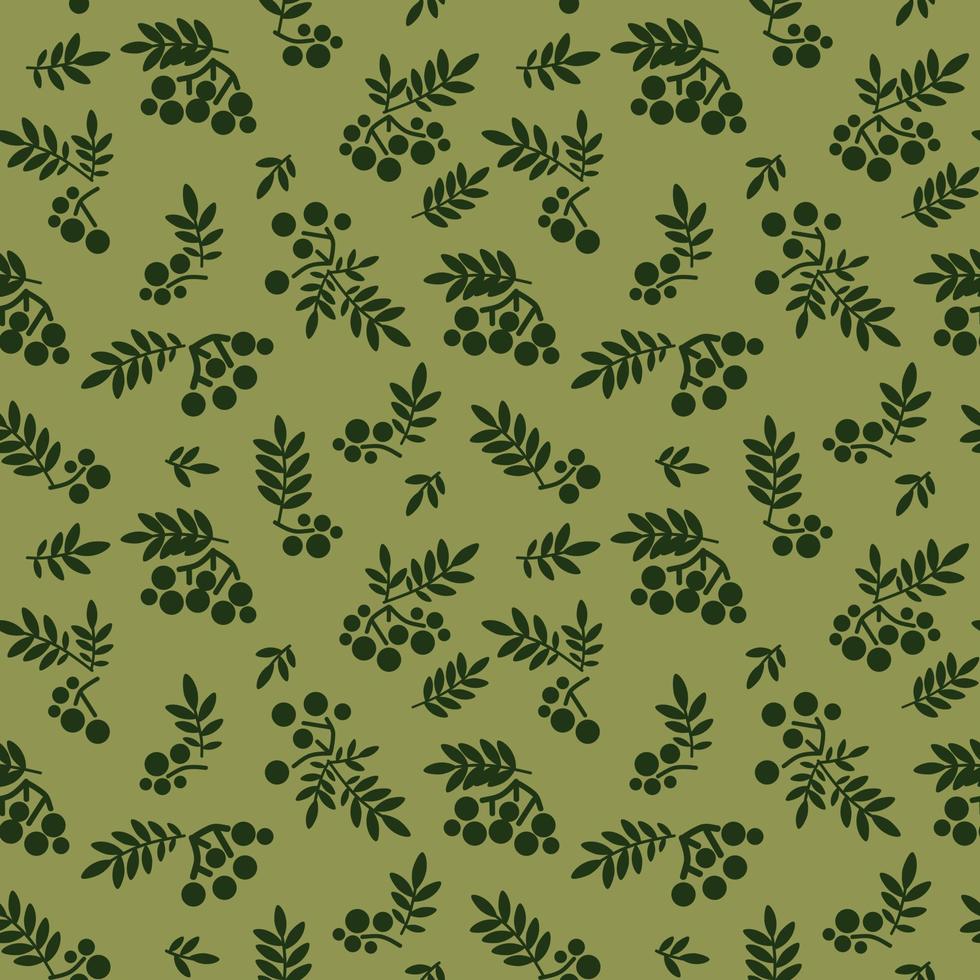 brins et baies de sorbier sur fond vert. un motif de la nature avec des baies de rowan noires sur le fond. arrière-plan transparent vecteur