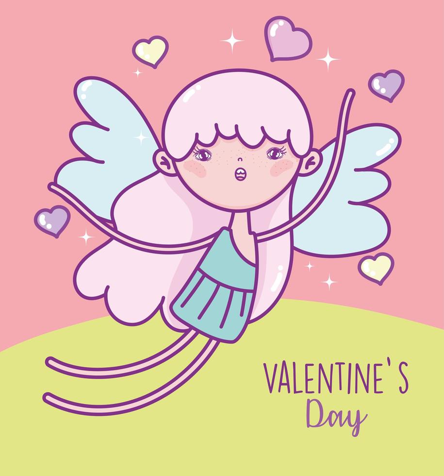 carte de la saint valentin avec ange fille volant vecteur