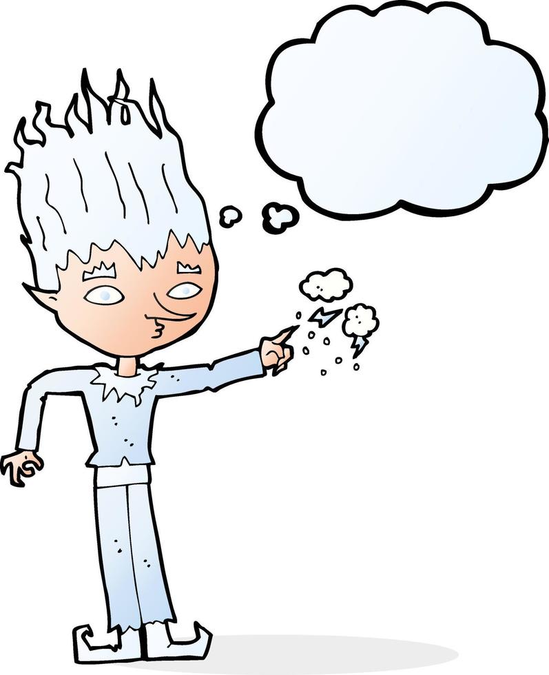 dessin animé jack frost avec bulle de pensée vecteur