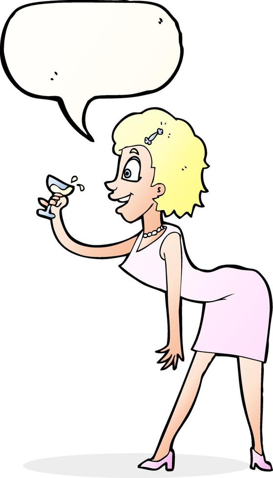 femme de bande dessinée avec boisson avec bulle de dialogue vecteur