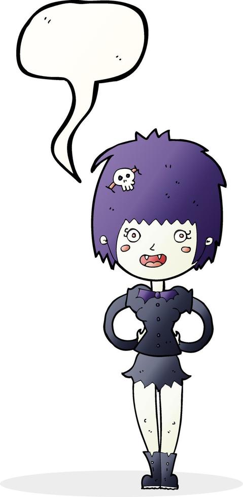 dessin animé heureux vampire fille avec bulle de dialogue vecteur