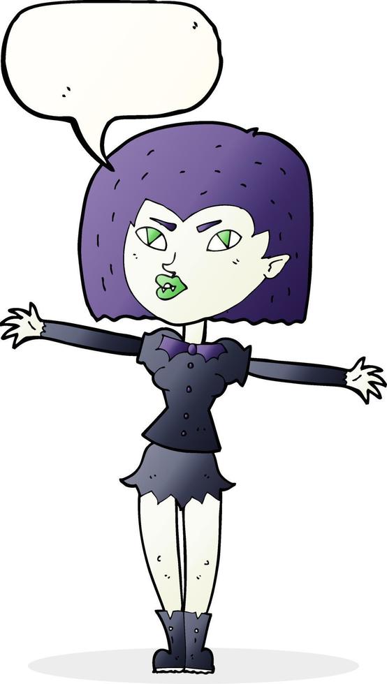 fille de vampire de dessin animé avec bulle de dialogue vecteur