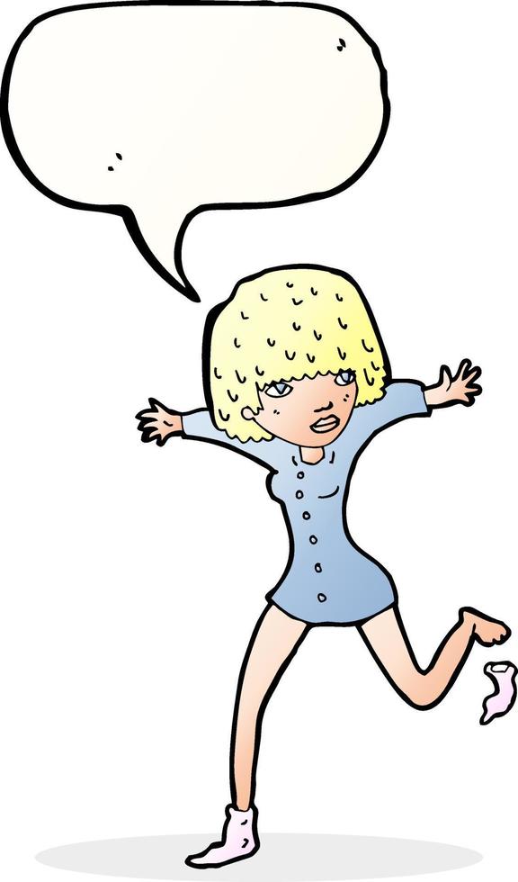 dessin animé femme coup d'envoi chaussette avec bulle de dialogue vecteur