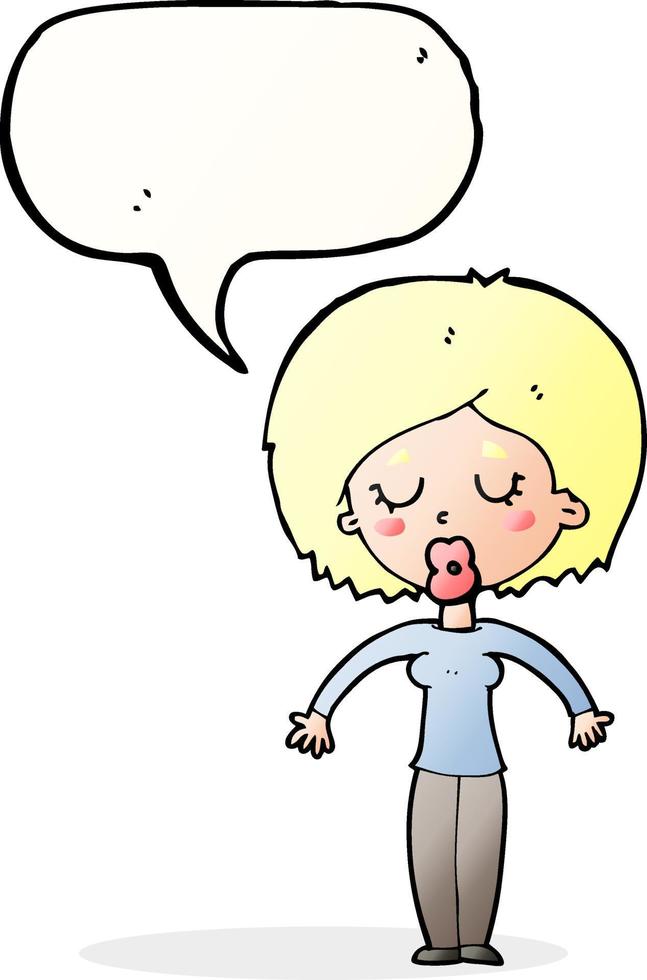 dessin animé femme aux yeux fermés avec bulle de dialogue vecteur