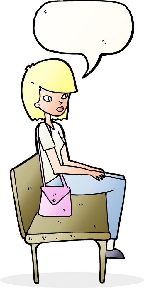 dessin animé femme assise sur un banc avec bulle de dialogue vecteur