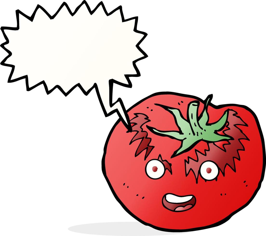 tomate de dessin animé avec bulle de dialogue vecteur