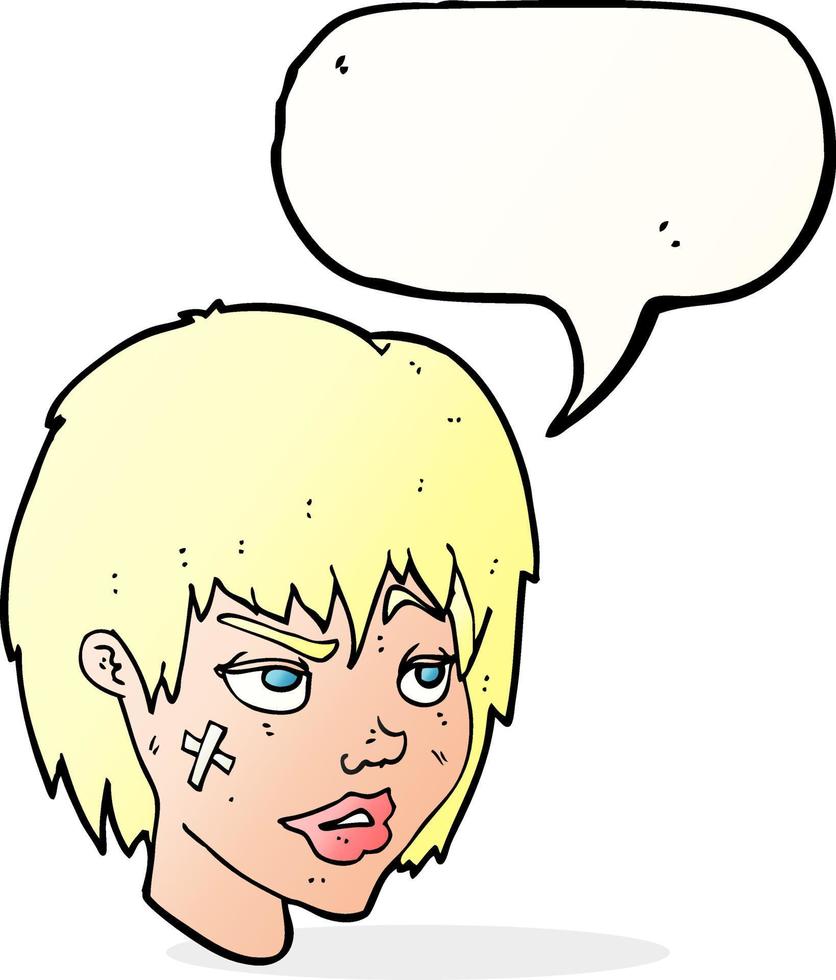 femme de bande dessinée avec du plâtre sur le visage avec bulle de dialogue vecteur