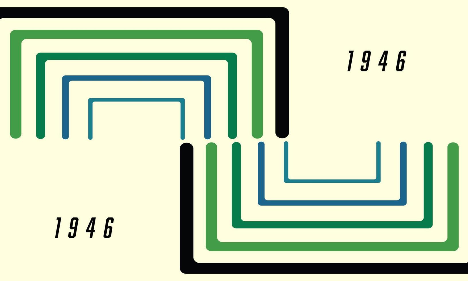 vecteur de fond abstrait coloré des années 40. papier peint de style rétro vintage avec des lignes, des rayures arc-en-ciel, des formes géométriques. Conception d'illustration couleur des années 1940 adaptée à l'affiche, à la bannière, à la décoration, à l'art mural