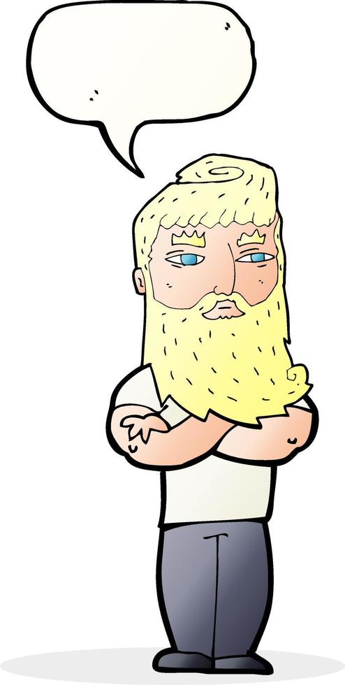 dessin animé homme sérieux avec barbe avec bulle de dialogue vecteur