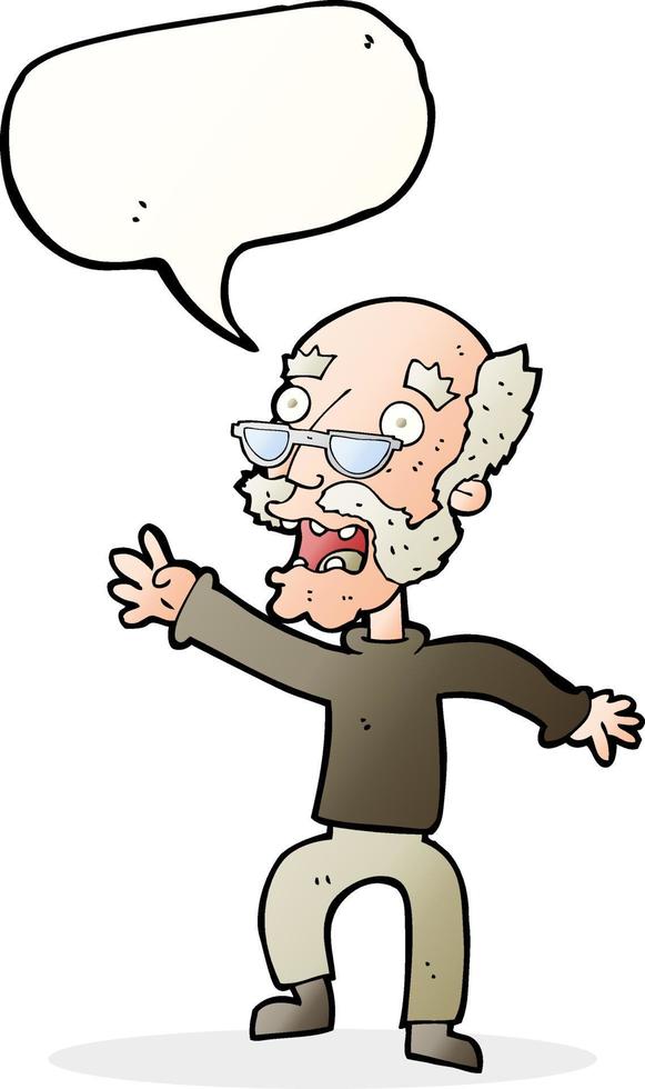 dessin animé effrayé vieil homme avec bulle de dialogue vecteur