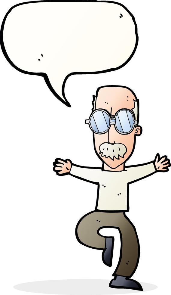 dessin animé vieil homme portant de grandes lunettes avec bulle de dialogue vecteur