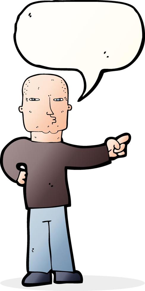 dessin animé pointant l'homme avec bulle de dialogue vecteur