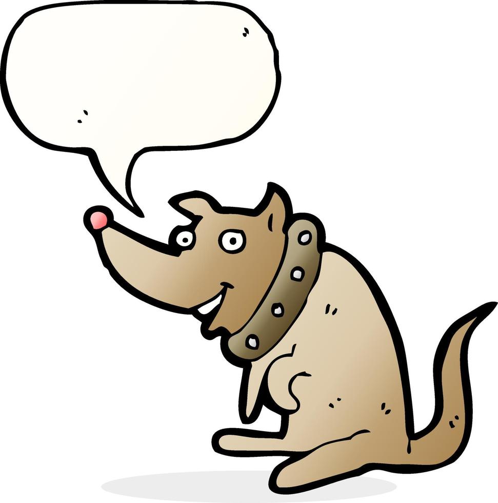 dessin animé chien heureux en grand collier avec bulle de dialogue vecteur