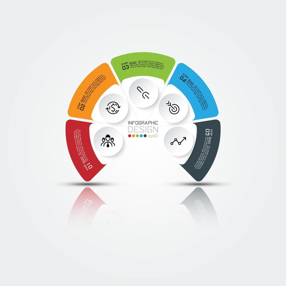 infographie commerciale en demi-cercle avec 5 étapes vecteur