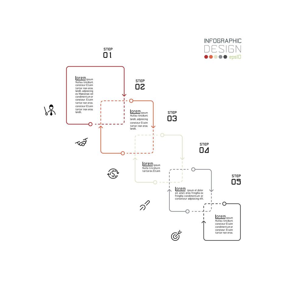 Infographie commerciale en 5 étapes qui se chevauchent vecteur