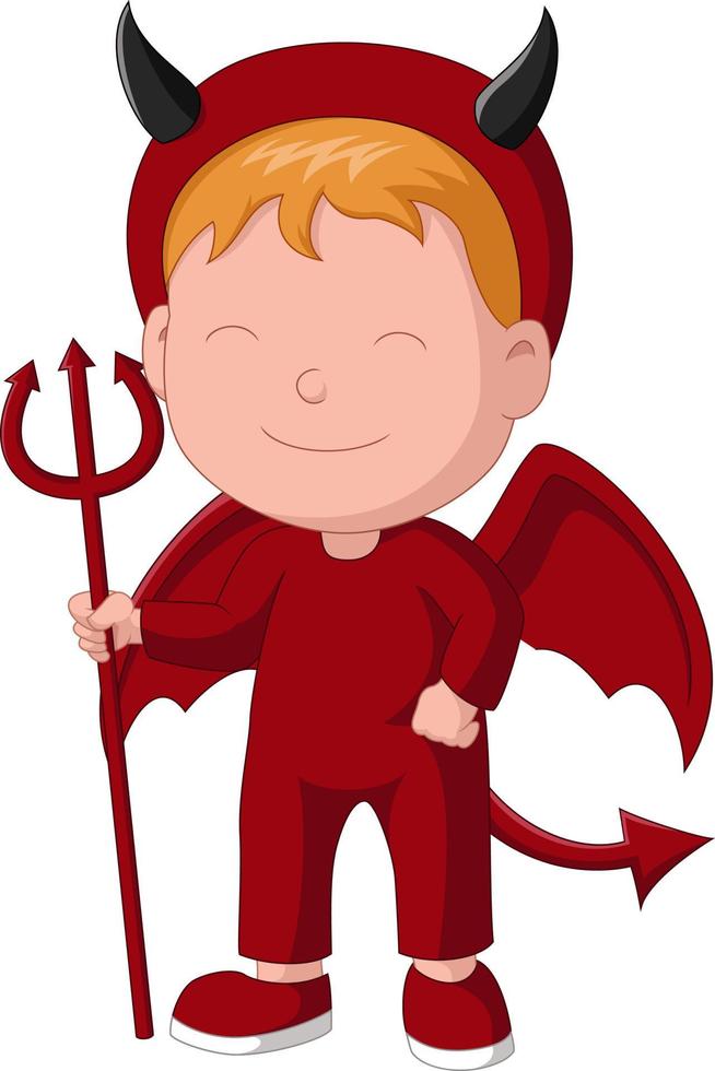 dessin animé mignon garçon vêtu d'un costume de diable d'halloween vecteur