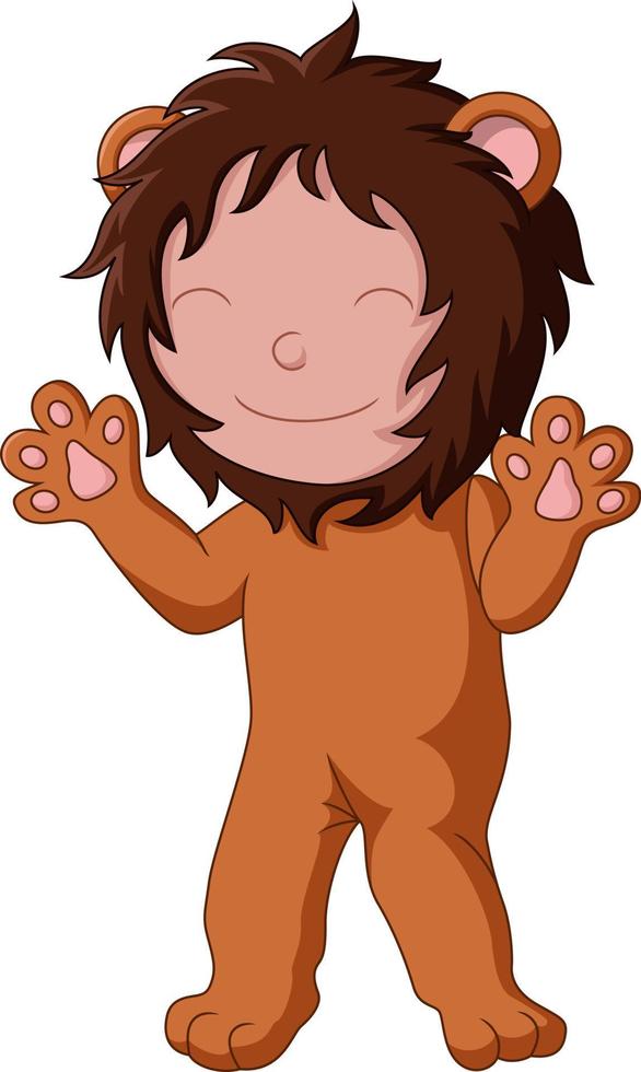 dessin animé mignon enfant portant un costume de lion vecteur
