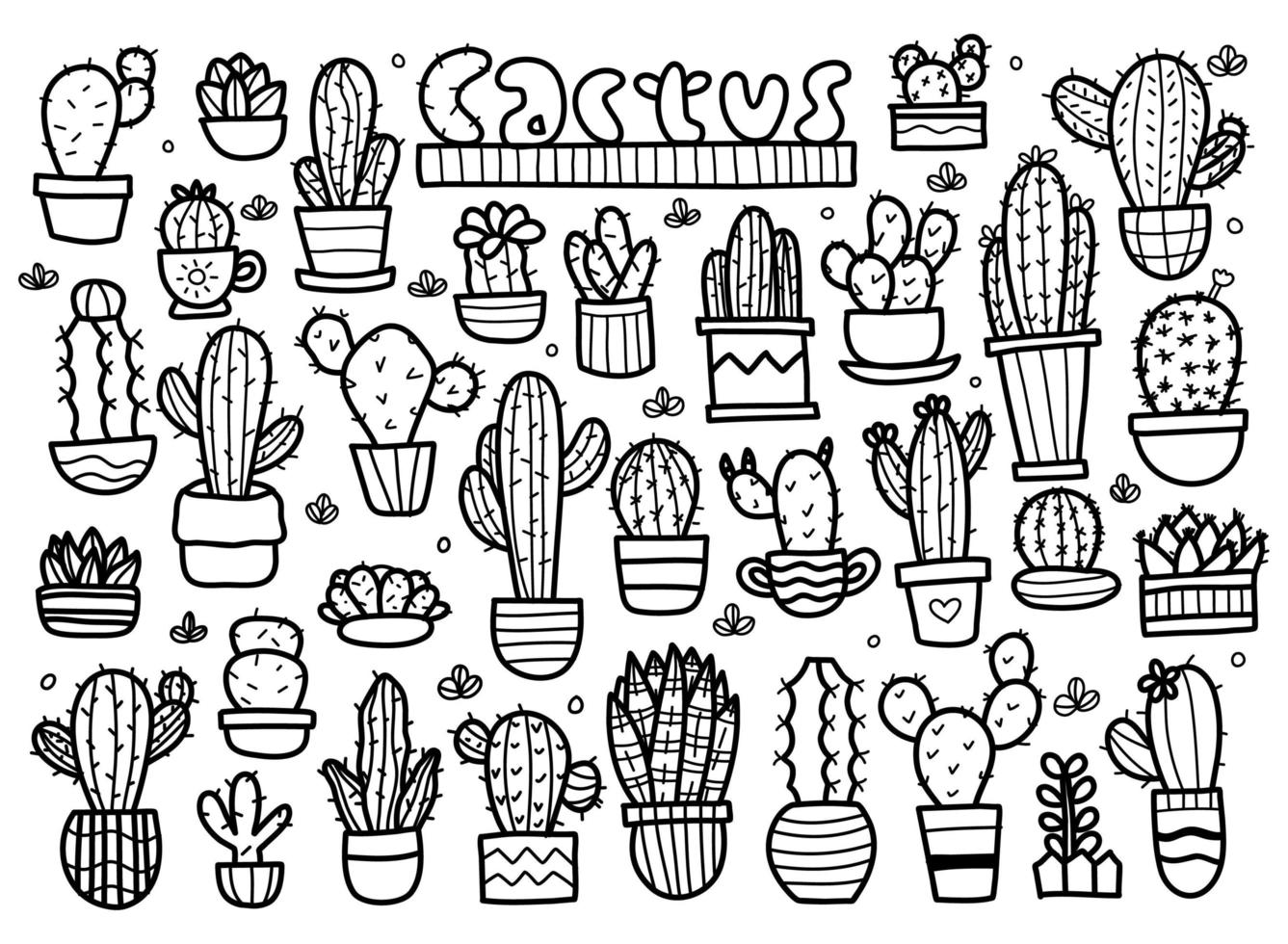 ensemble de griffonnage de cactus vecteur