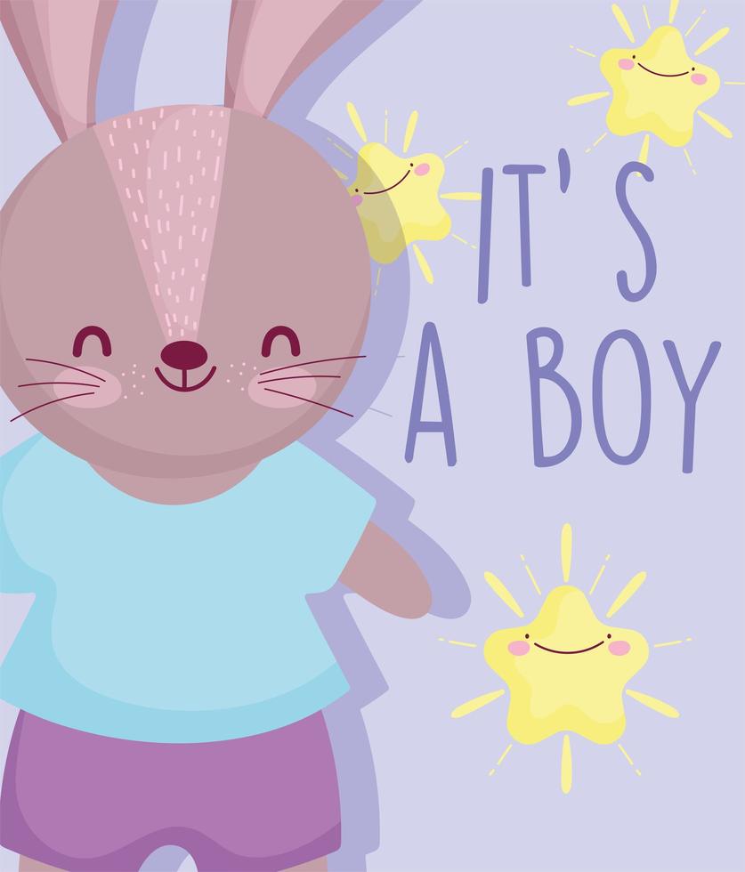 mignon lapin garçon avec modèle de carte étoiles vecteur