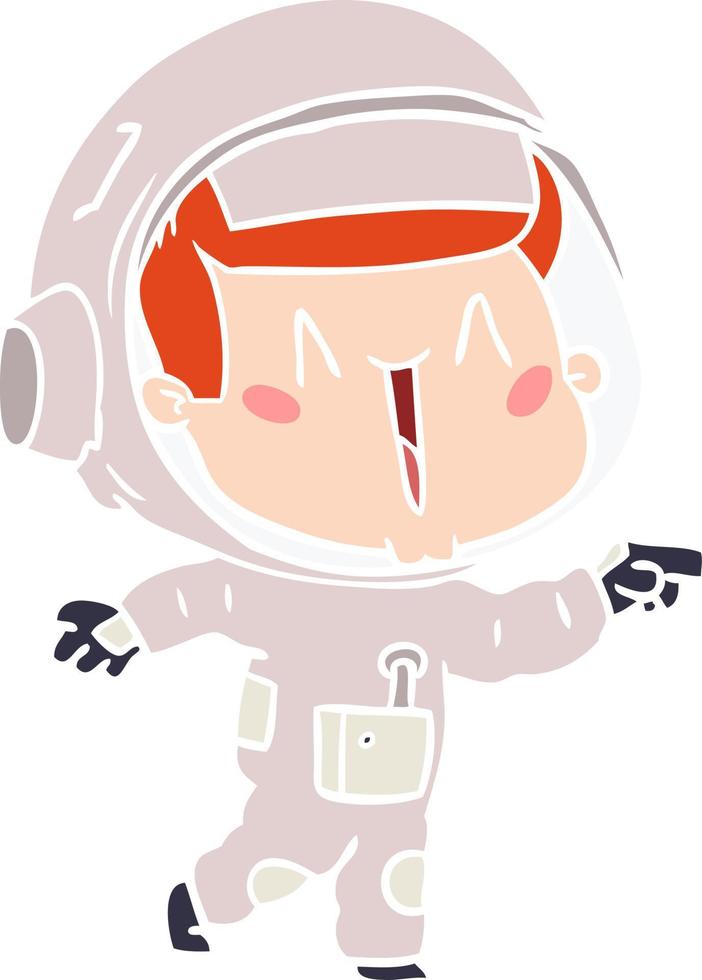 heureux astronaute de dessin animé de style plat couleur pointant vecteur
