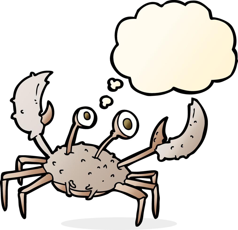 crabe de dessin animé avec bulle de pensée vecteur