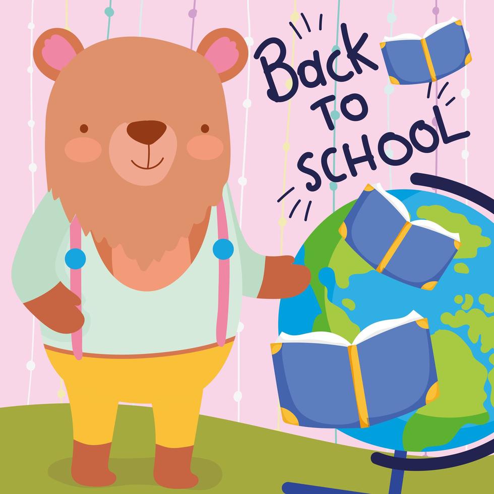 retour à l & # 39; école enseignant avec des livres et un globe vecteur