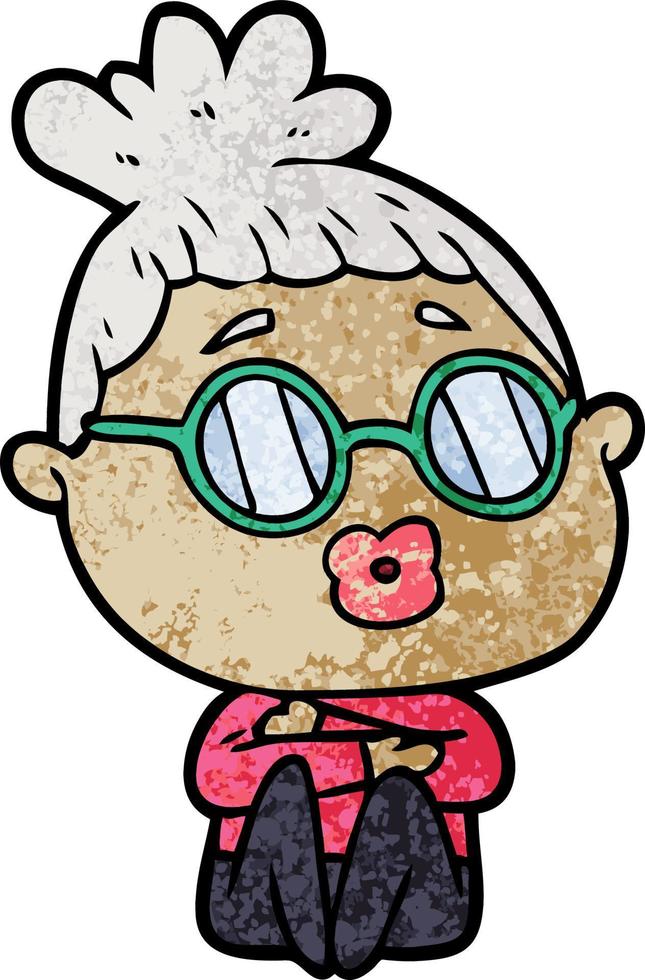 dessin animé femme assise portant des lunettes vecteur