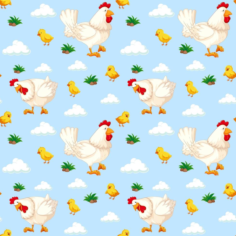 modèle sans couture avec des poulets dans le ciel vecteur