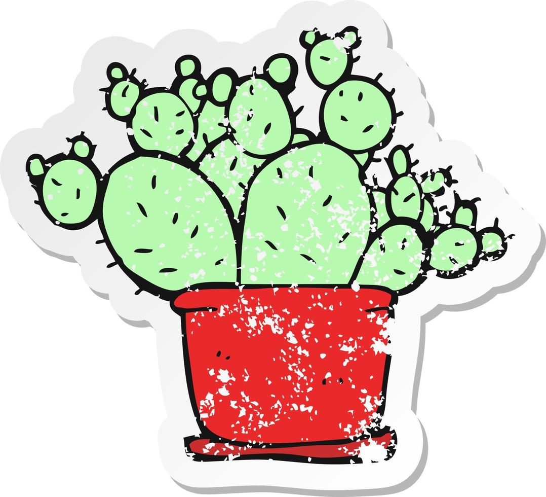 autocollant rétro en détresse d'un cactus de dessin animé vecteur