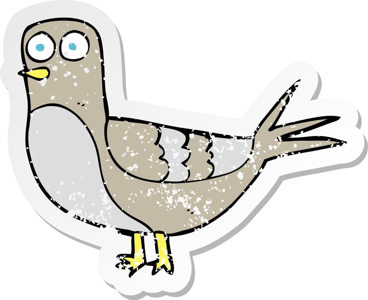 autocollant rétro en détresse d'un pigeon de dessin animé vecteur