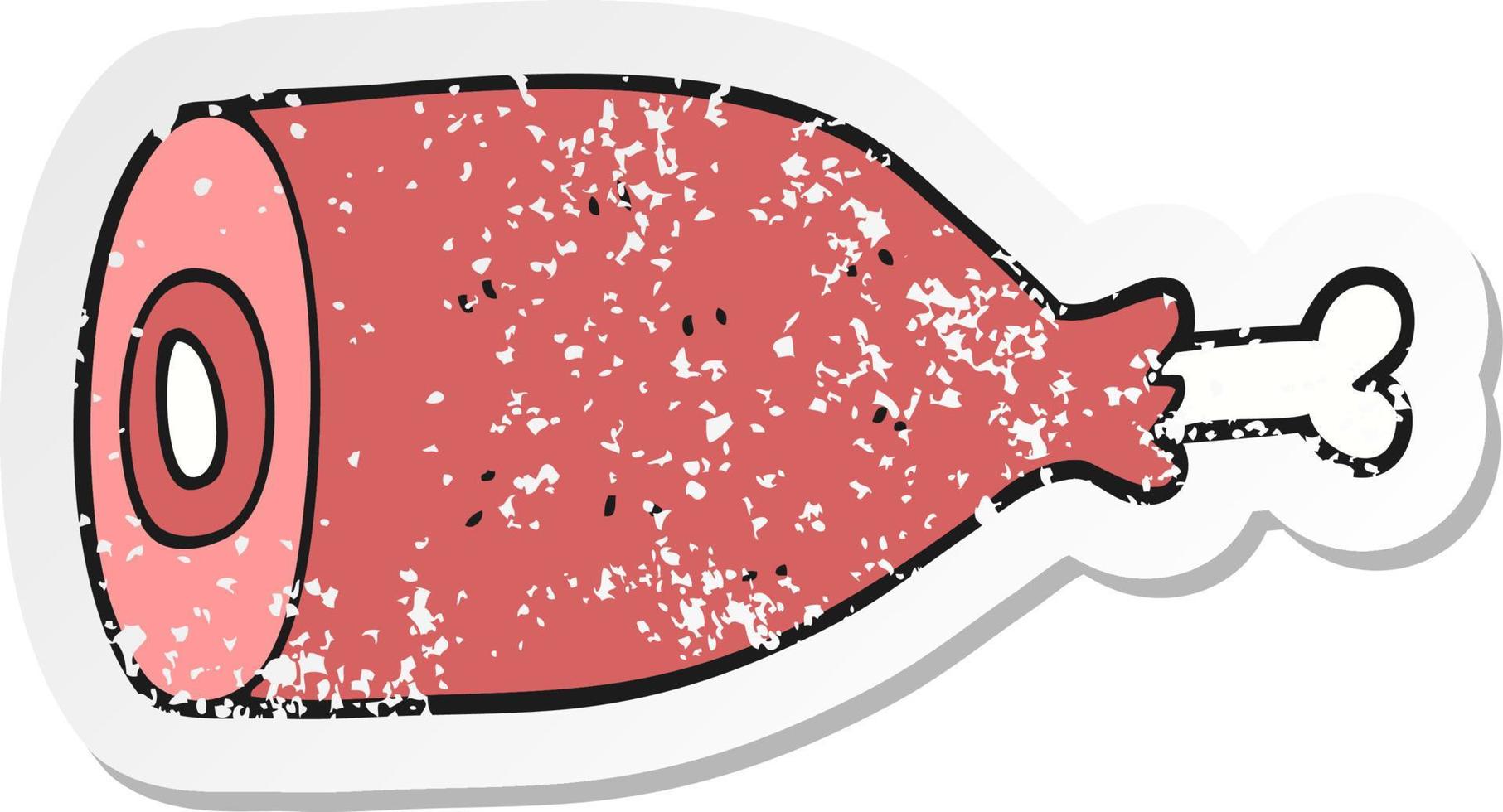 autocollant rétro en détresse d'une viande de dessin animé vecteur