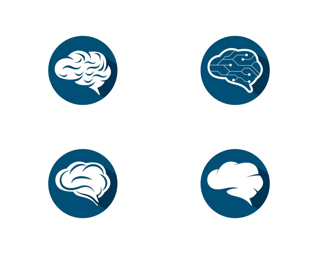 jeu d'icônes logo cerveau bleu vecteur