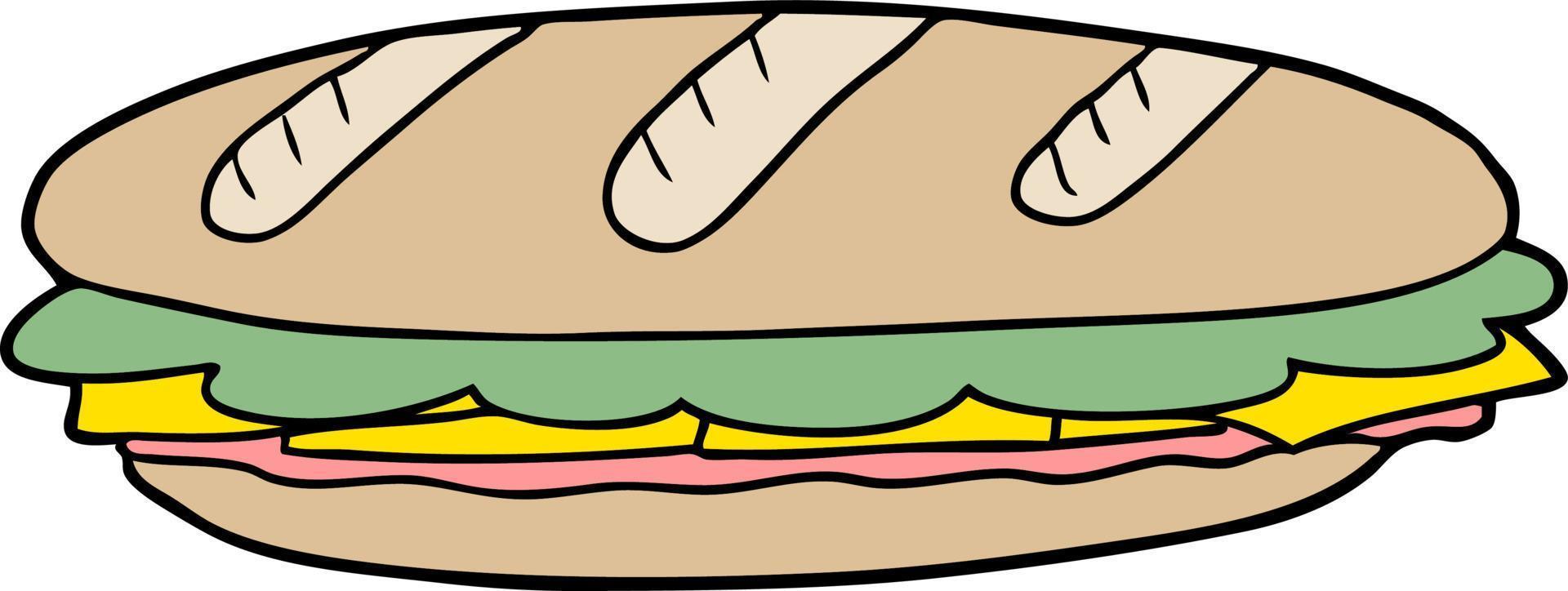 sandwich à la baguette de dessin animé vecteur