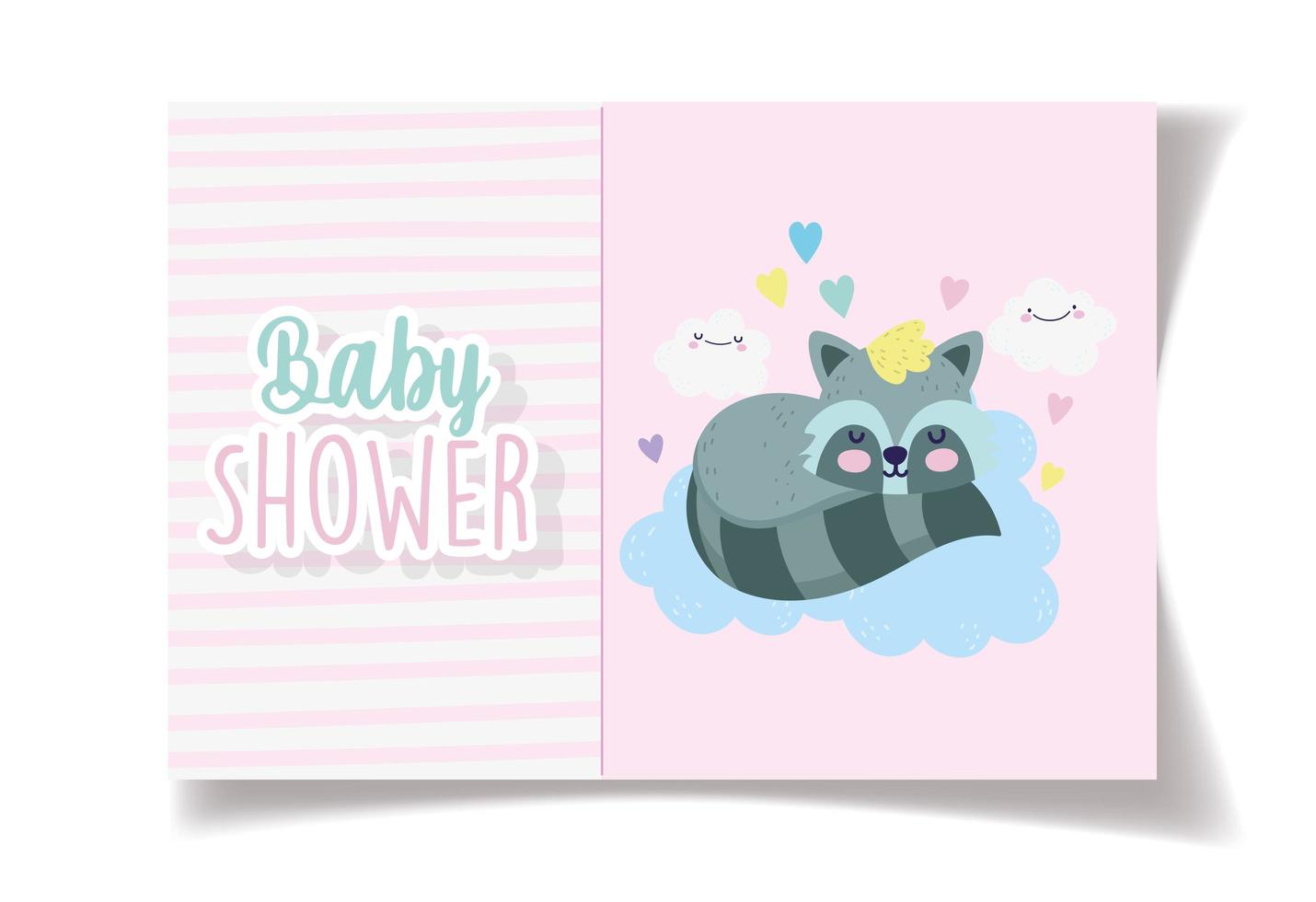 modèle de carte de douche de bébé avec jolie fille de raton laveur vecteur
