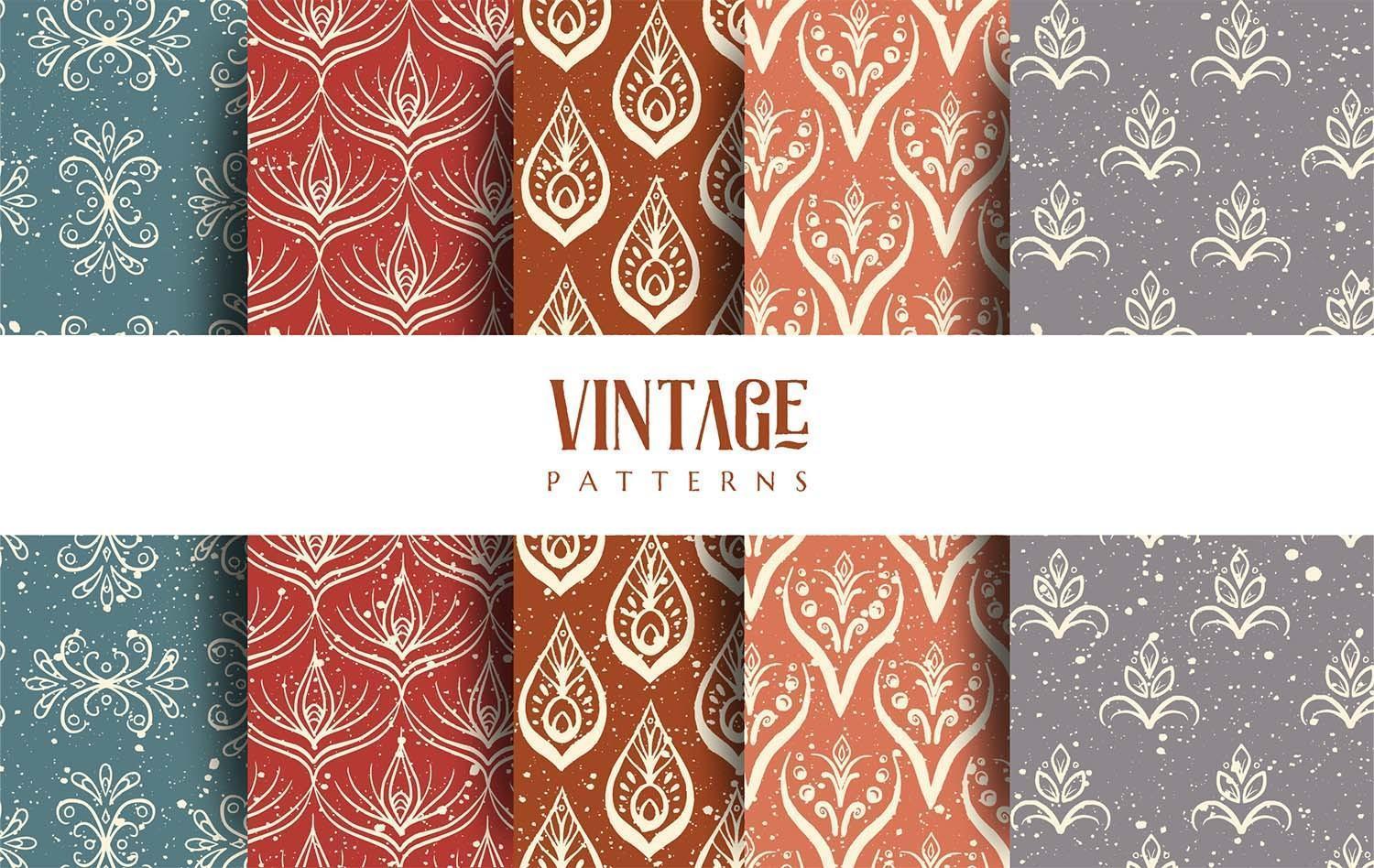 pack de cinq motifs vintage vecteur