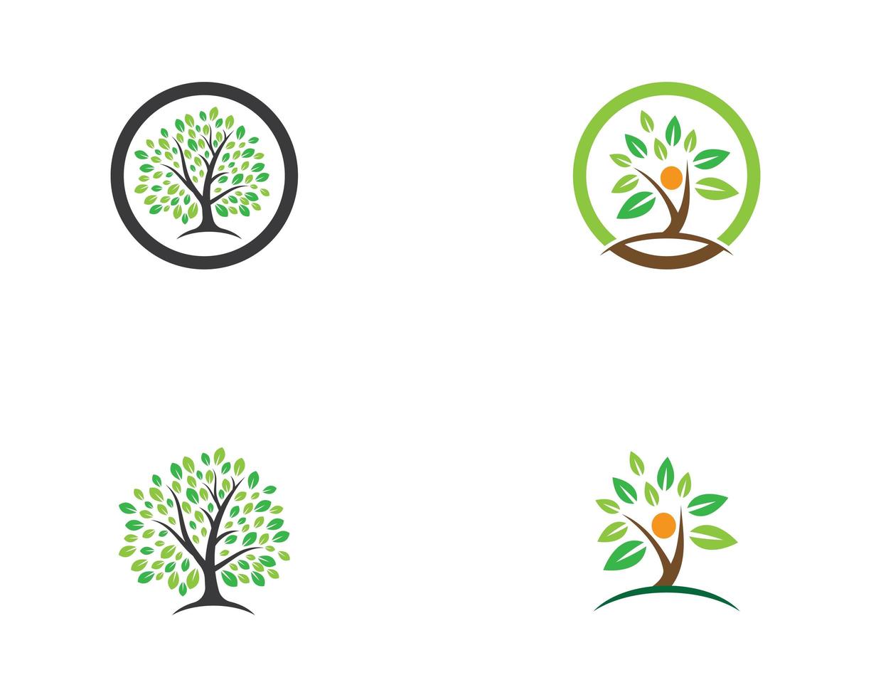 arbre rond jeu d'icônes de logo nature vecteur