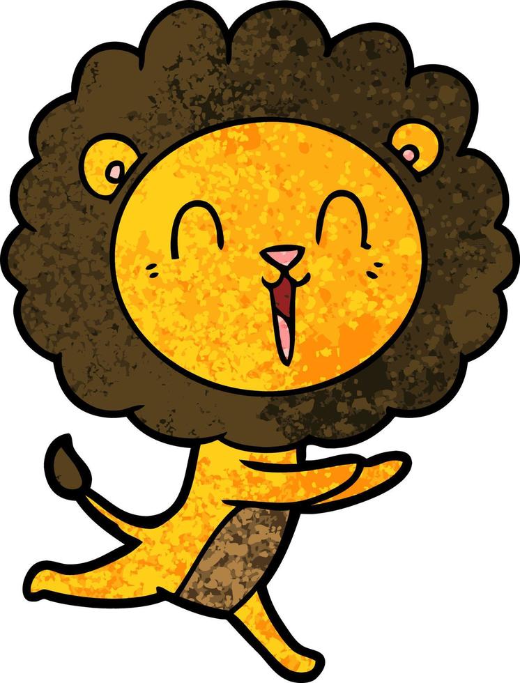 dessin animé de lion qui rit en cours d'exécution vecteur