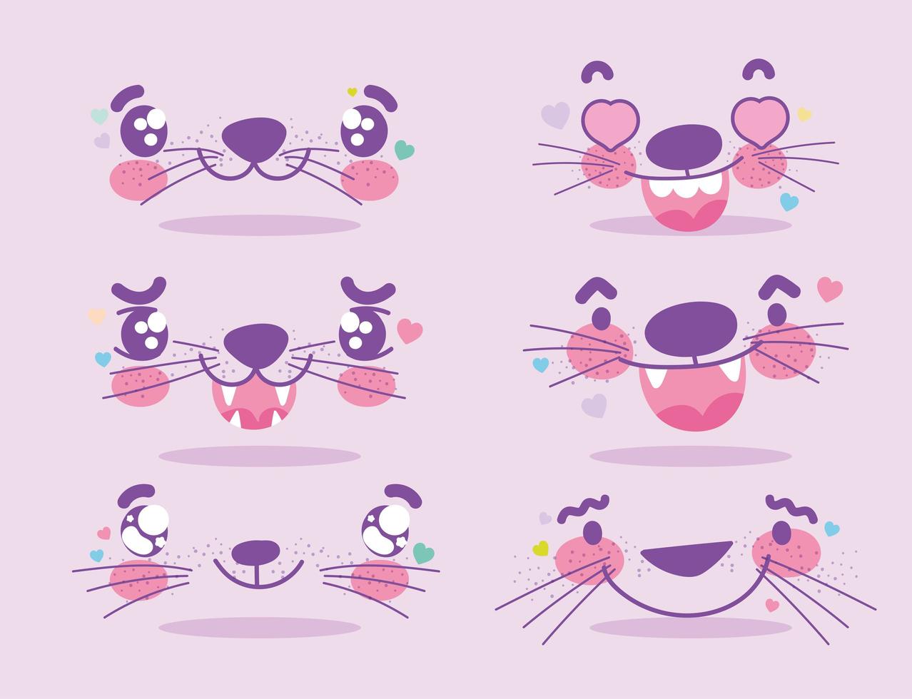 kawaii animaux mignons expressions faciales ensemble emoji vecteur