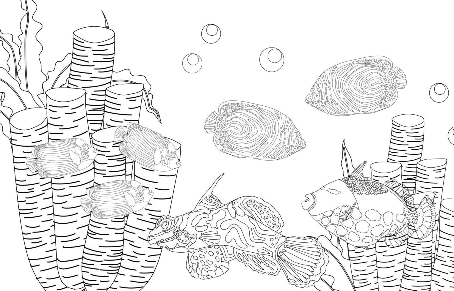 coloriage poisson. la vie marine. monde sous-marin. illustration vectorielle vecteur