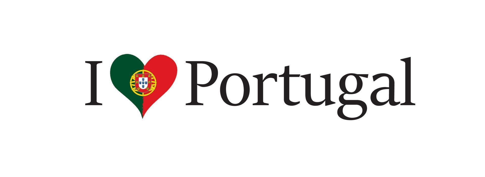 bannière de voyage portugal. lettrage j'aime le portugal avec le drapeau national portugais et le coeur d'amour. modèle vectoriel pour votre conception.